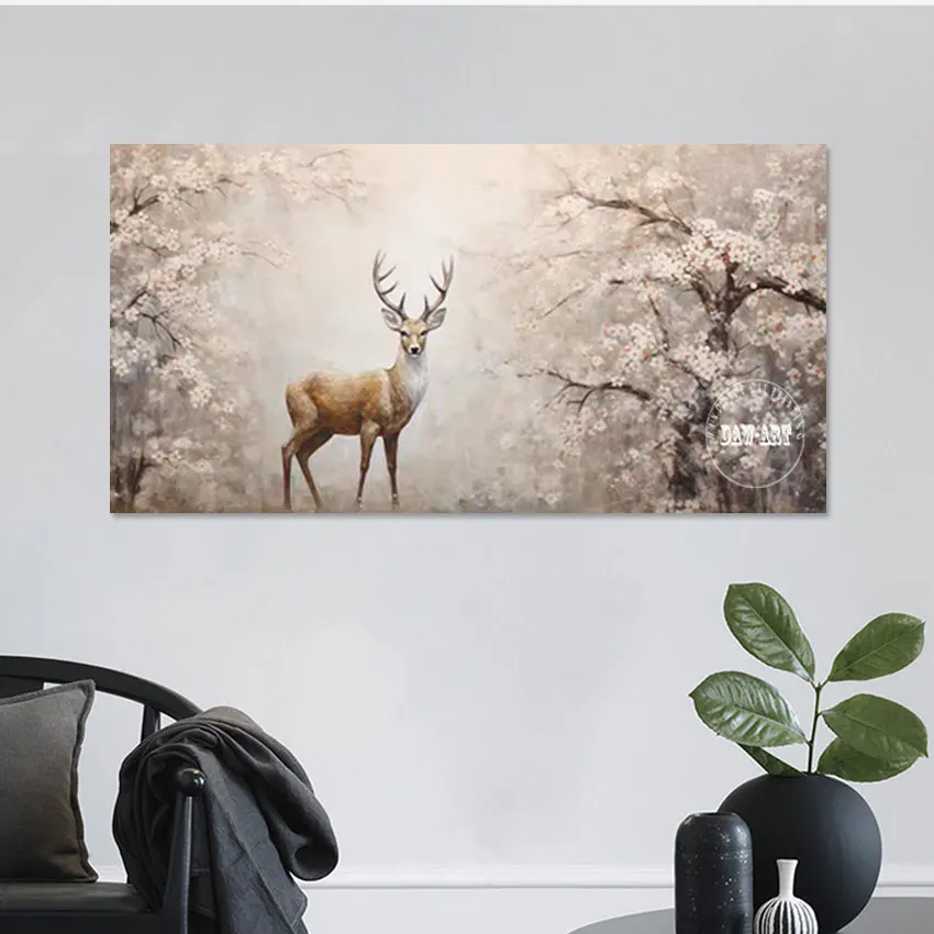 Cafe Wall Decor, Abstract Art Animal Designs For Painting, Canvas Roll, Unframed, 3d Deer Pictures Artwork Wholesale Cheap