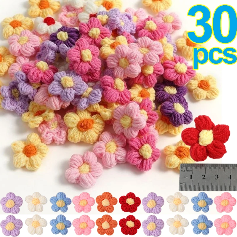 1/30Pcs Milk Fluff Woolen Yarn Flowers Applique Patches DIY Earrings Hairpin Jewelry Clothing Hair Material Ornaments