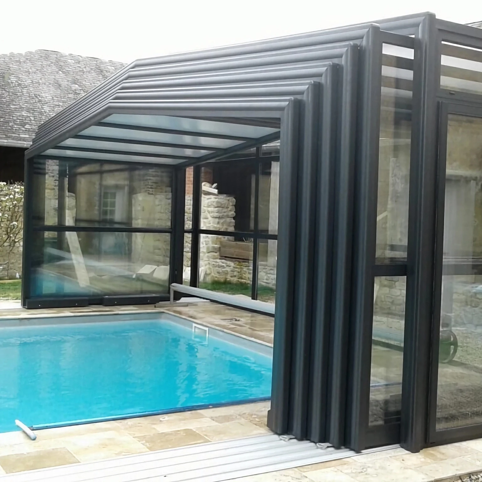 Sunroom Retractable Roof Glass Swimming Pool Cover Aluminum Alloy Mobile Roof prefab Wholesale Pagoda Gazebo Modern Balcony