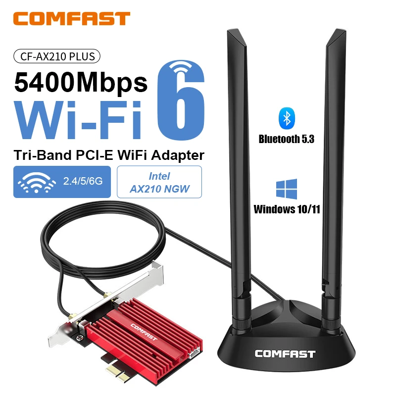 

COMFAST 5374M WiFi6E Intel AX210 Bluetooth 5.3 Dual Band 2.4G/5GHz WiFi Card 802.11AX/AC PCI Express Wireless Network Adapter PC