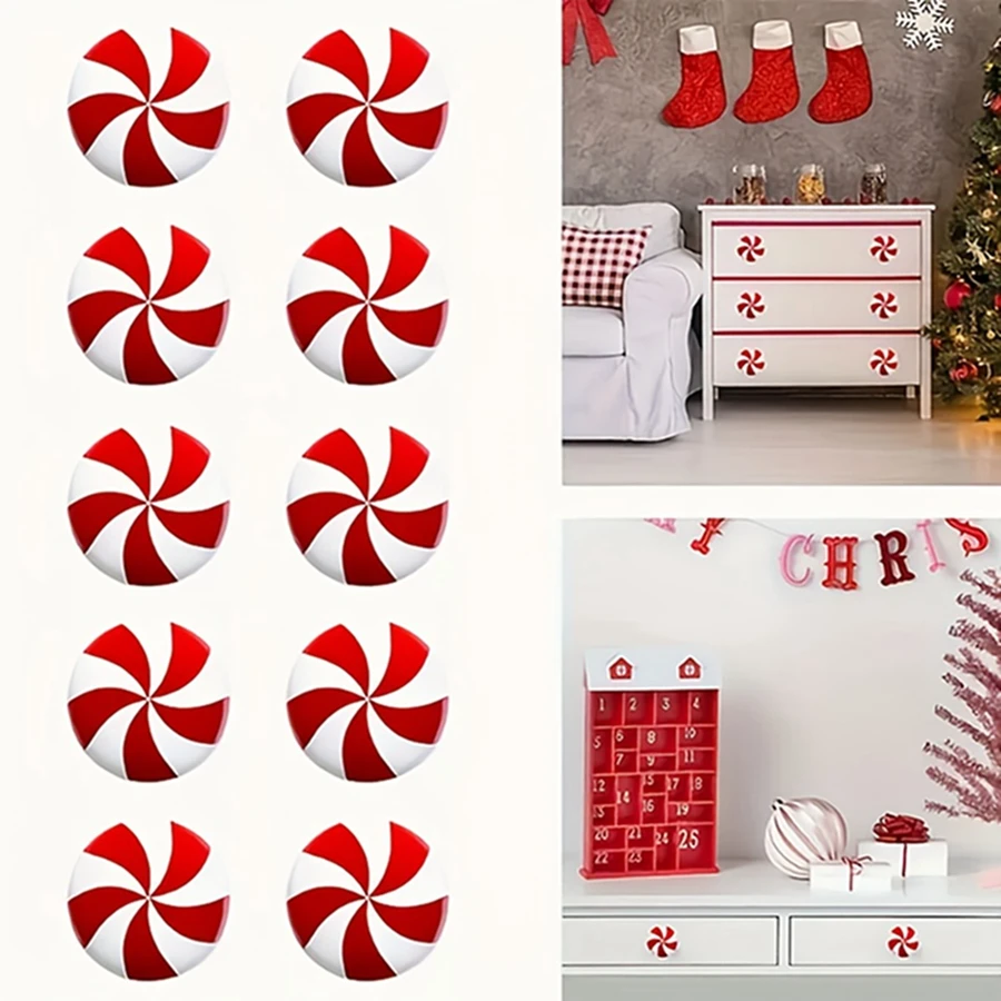 

16PCS Christmas Silicone Door Handle Decorations Candy-Shaped White & Red Cabinet Drawer Pulls Home Festive Accessory