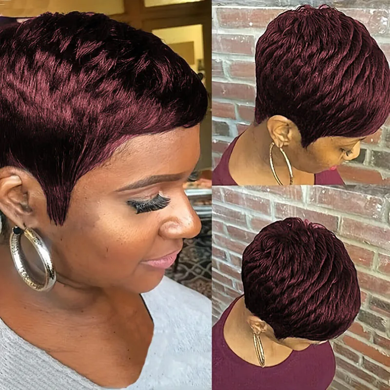 密度150% 4インチ ピクシーカット カールウェーブ 人毛ウィッグ 女性用 フルマシンメイドウィッグ デイリーウェア＆パーティー用