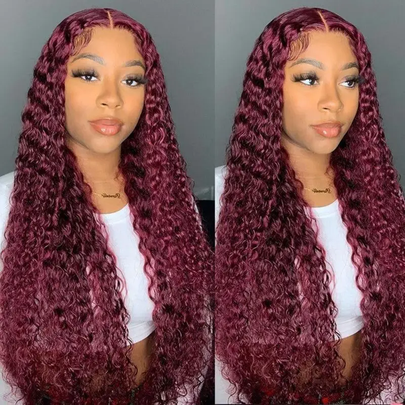 

30 36 Inch 99J Burgundy HD Lace Front Wig 13x4 Red Curly Human Hair Wigs 13x6 Colored Deep Wave Lace Frontal Wig For Women