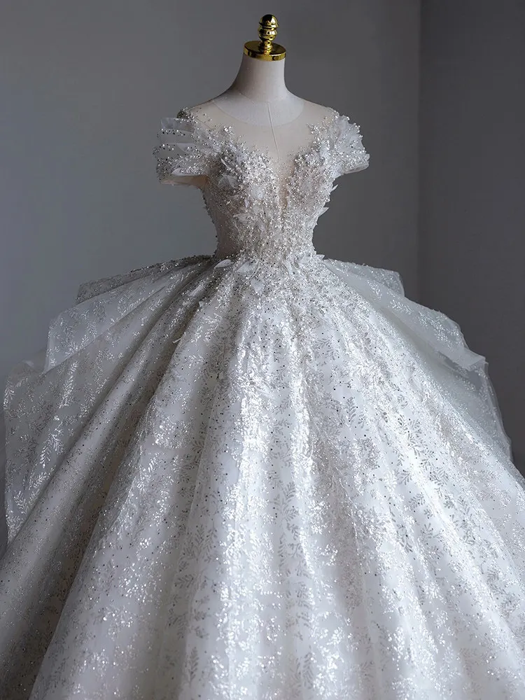 off-Shoulder French Main Wedding Dress Bride 2026 New Heavy Industry Advanced Texture Pregnant Women Qi Floor Large Tail Wedding