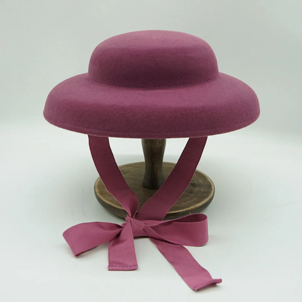 Ladies Fedora  Hats Wool Fedora for Women Winter Hats Dome Blower Hats with Ribbon Lace Up Band