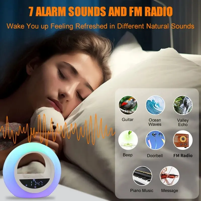 Sunrise Alarm Clock Wake Up Light Clock with Night Light FM Radio Natural Sounds Desk Clock for Heavy Sleepers Bedroom Sleep Aid