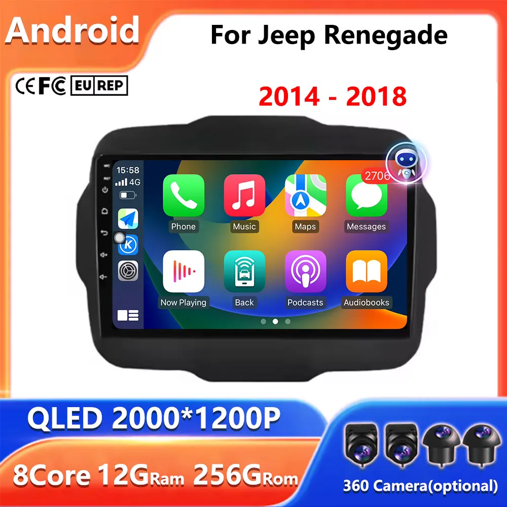 

9-дюймовый Android Auto Carplay для Jeep Renegade 2014-2018 автомобильный радиоприемник DSP мультимедийный видеоплеер навигация GPS экран