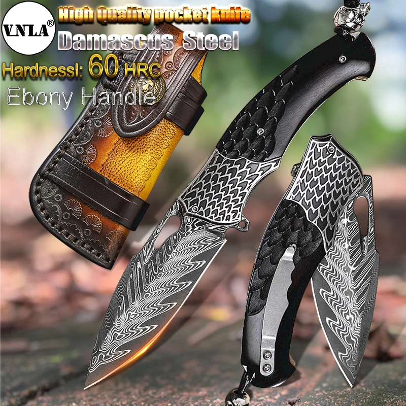 

VNLA VG-10 Damascus steel Portable Sharp Knife Outdoor Survival Tactical Camping hunting Knife EDC Fruit Tool Pocket Clip Knife