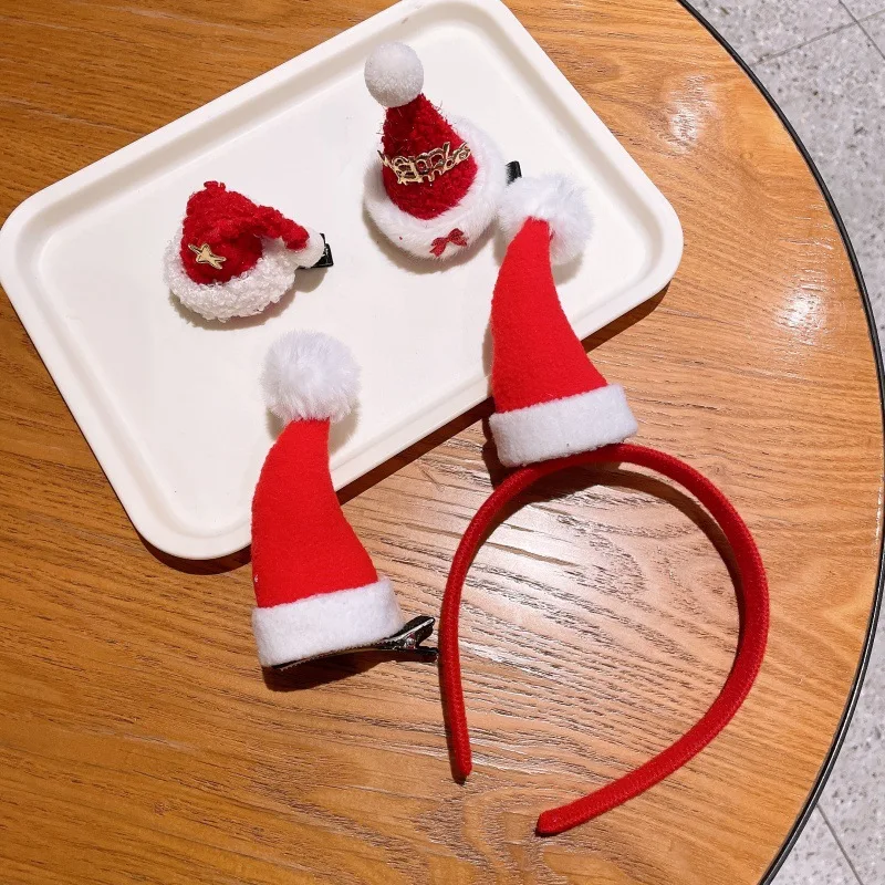 Girls New Year Red Christmas Hat Hairpin Cute Girl Heart Ver