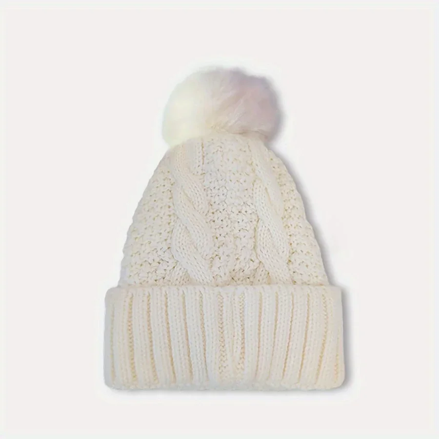 

Cute Pompom for Women Solid Color Knitted Hat Windproof Thick Winter Cap Warm Pullover Design for Outdoor Activities