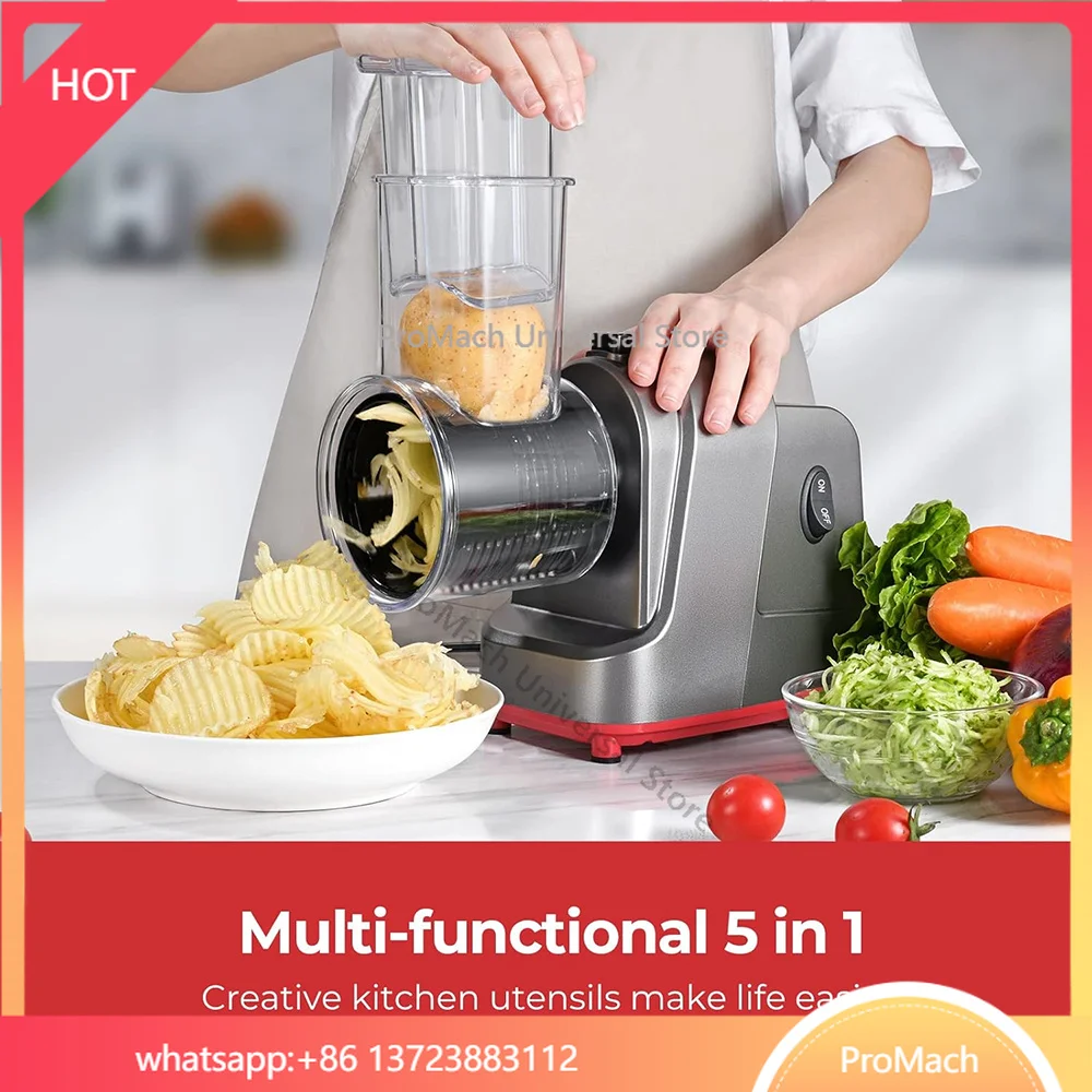 250W 5 in 1 Electric Vegetable Slicer Shredder Automatic Salad Shooter Machine Cheese Grater Carrot Cabbage Cutter JT253
