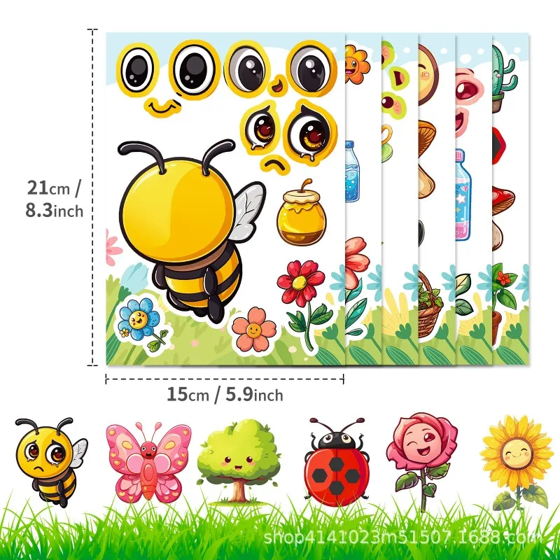 Autocollant décoratif Graffiti créatif, 6 pièces, dessin animé, personnalité, insecte, visage d'animal changeant