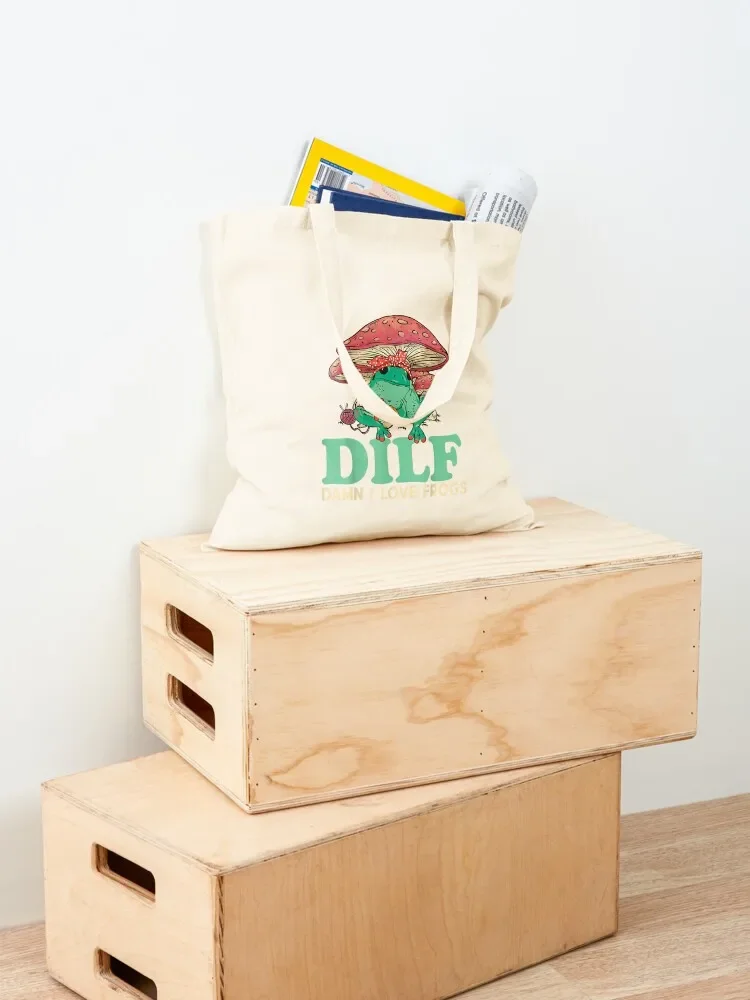 Dilf لعنة أحب الضفادع حمل حقيبة حمل حقيبة الرجال النساء حقائب الشاطئ المتسوق حقيبة المرأة قماش التسوق