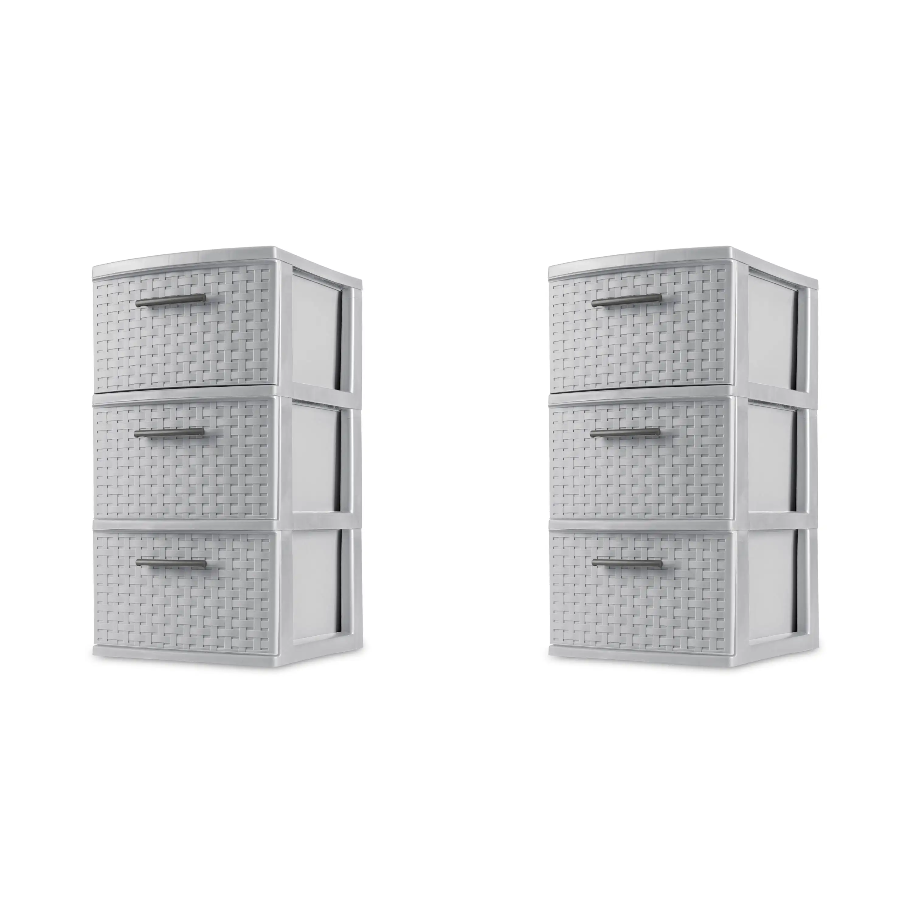 

3 Drawer Weave Tower, Plastic Décor Drawers with Pull Handles, Gray, 2 Pack