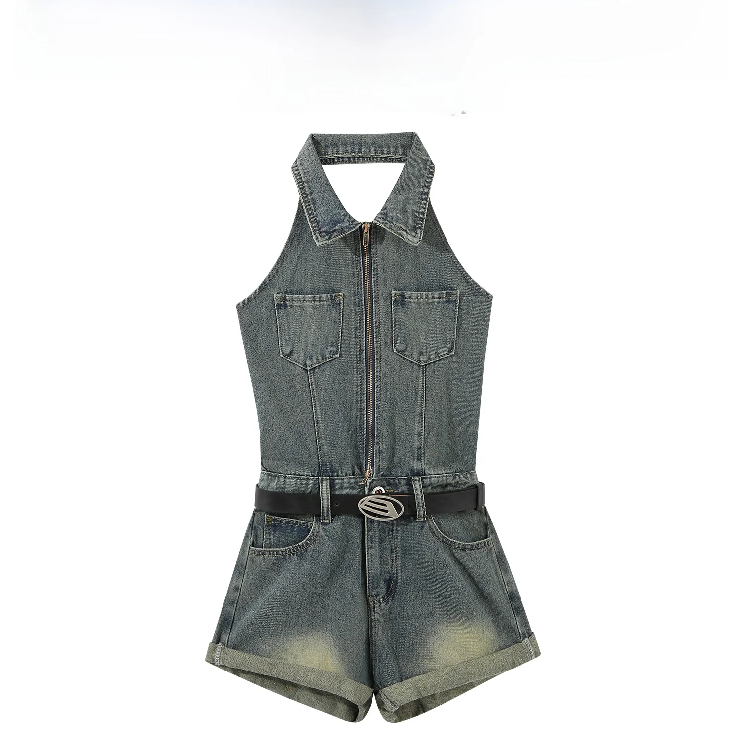 

Chenjiazhen American Sle Slimming Sexy Bal Ne Hanging Denim Wide Leg orts Pants for Women High Waist o...