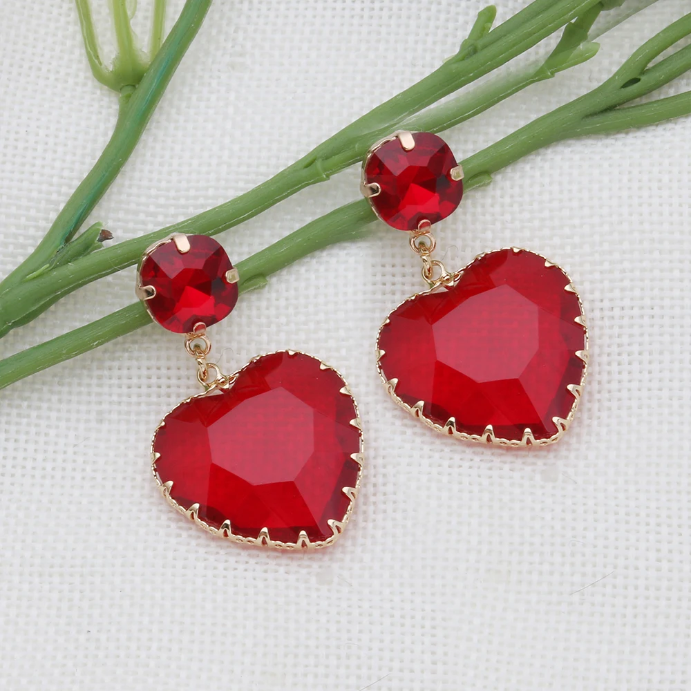 Orecchini pendenti a forma di cuore di San Valentino, orecchini di cristallo rosso Orecchini di nozze gioielli regalo di ringraziamento