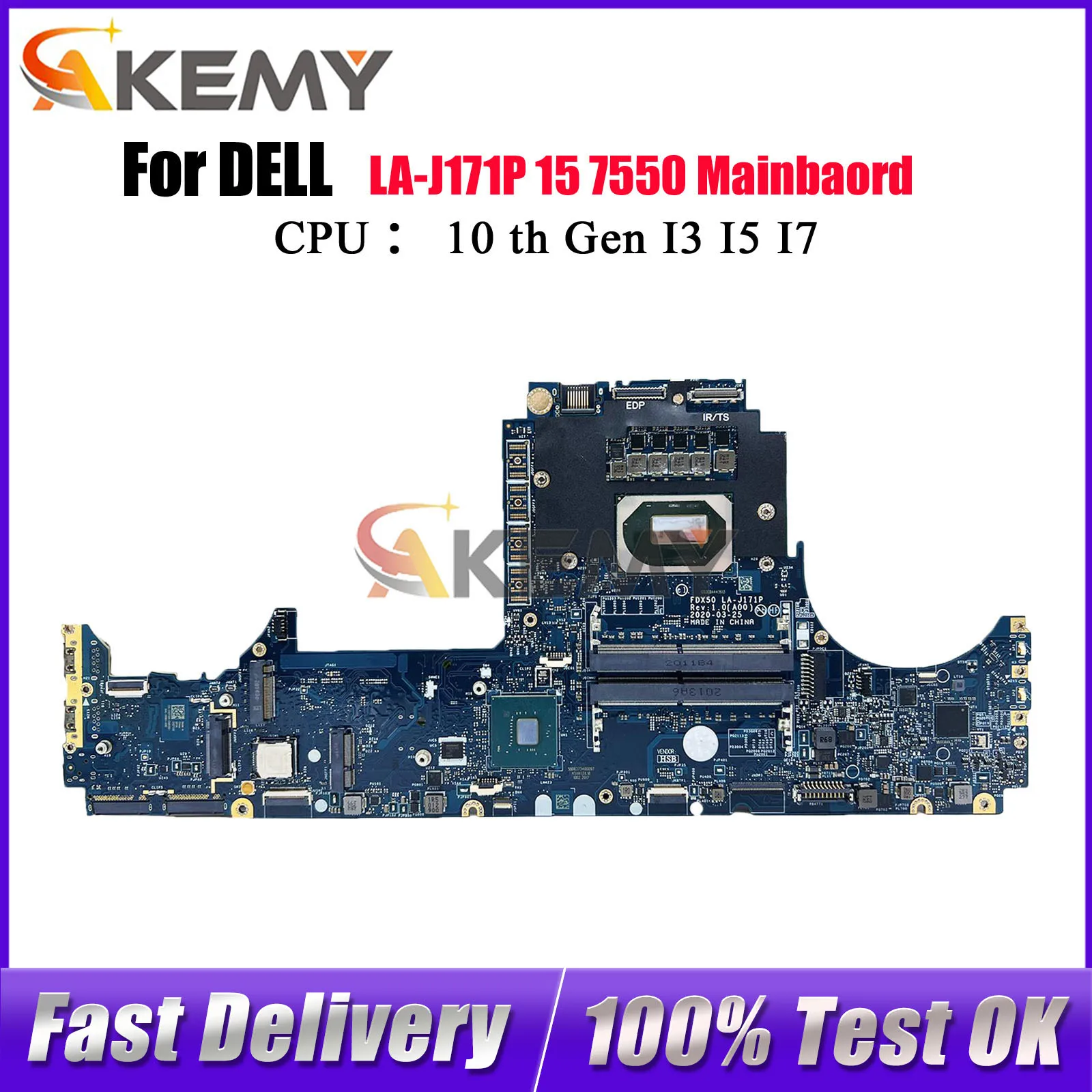 For Dell Precision 7550 Notebook Mainboard LA-J171P with i5 i7 10th Gen CPU CN-090NVT 0DD58W 100% Fully Tested