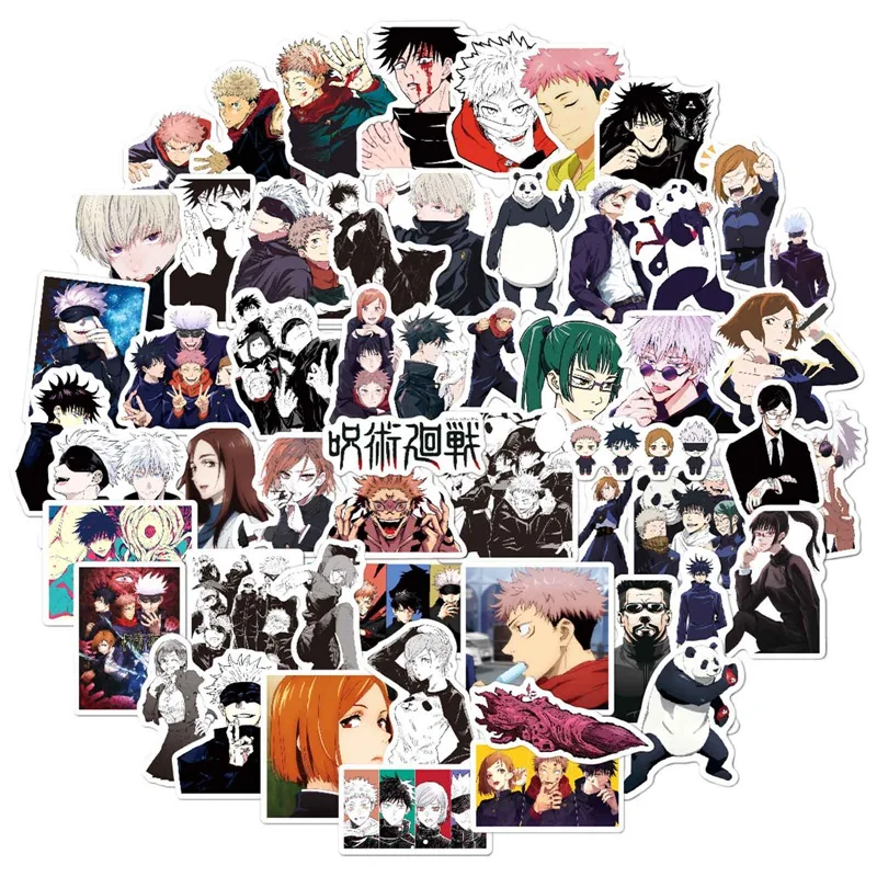 55Pcs Jujutsu Kaisen Stickers Yuji Itadori Fushiguro Megumi Kugisaki Nobara Satoru Anime Stationery Stickers for Laptop Luggage