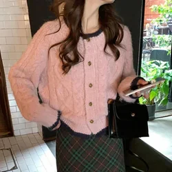 Women's Sweater Long Sleeve Short Cardigan Loose Casual Crop Knitted Sweater Crewneck Fall Winter Ladies Button Down Knitwear