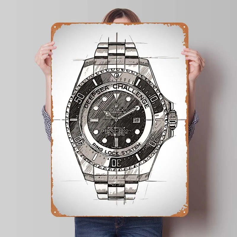 Rolex Sketch Watches Poster Dekoration Tin Plaques Wall Art Vintage Metal Plate Metal Sign for Wall Decoration Decor for Room