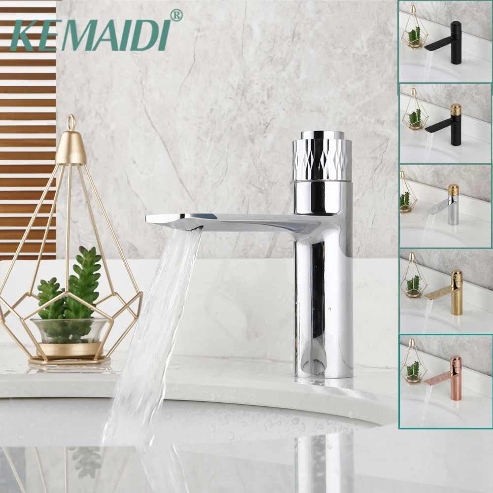 

KEMAIDI Bathroom Chrome Faucet Push-Button Solid Brass Wash Basin Sink Tap Hot Cold Mixer Faucet Deck Mounted 6 Color Choices