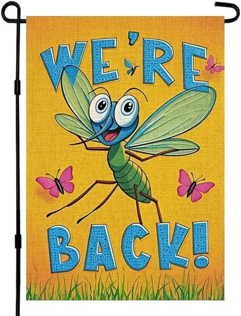 Funny Mosquito Garden Flag 12 X 18 Inch Double Sided Spring Summer Yard Outdoor Farmhouse Lawn Decoration Flag WE‘RE BACK！wi zzo
