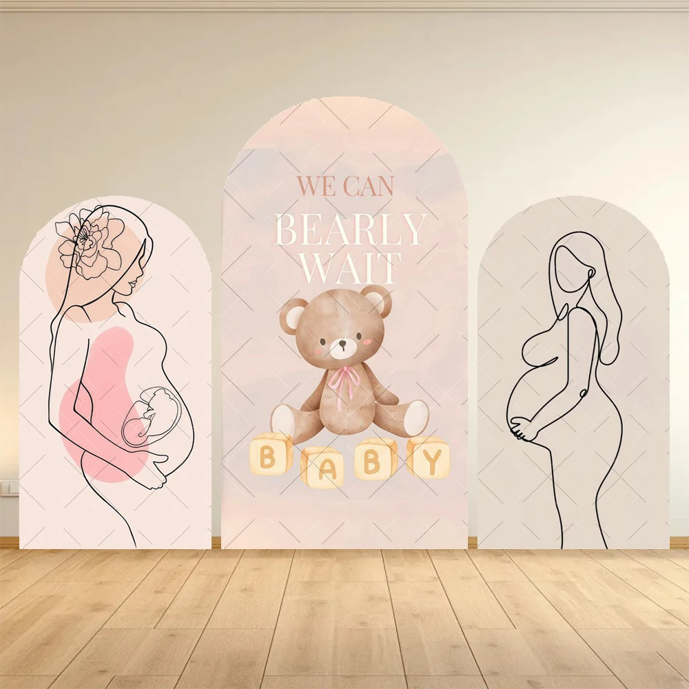 Wir Können das Warten kaum ertragen: Baby-Bär-Geburtstags-Fotografie-Hintergrund, Schwangerschafts-Abdeckung, Bogen-Hintergrund, Party-Dekoration, Fotostudio-Hintergrund