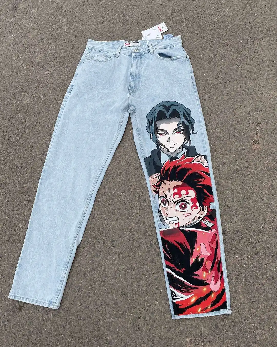 Harajuku Anime Muzan and tanjiro Print Baggy Jean Wide Leg Trouser New Style Streetwear Y2k Jeans for Men Women High Waist Pants