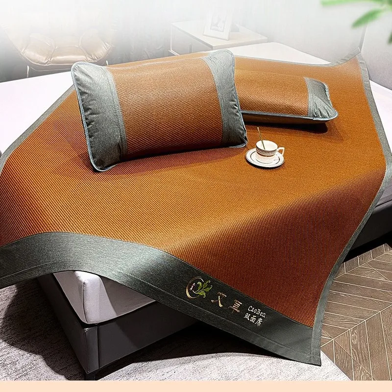 Summer Natural Rattan Cooling Mat 3PCS Set Mugwort Ice Silk Breathable Foldable Air Conditioner Mat for Single Double Student Do