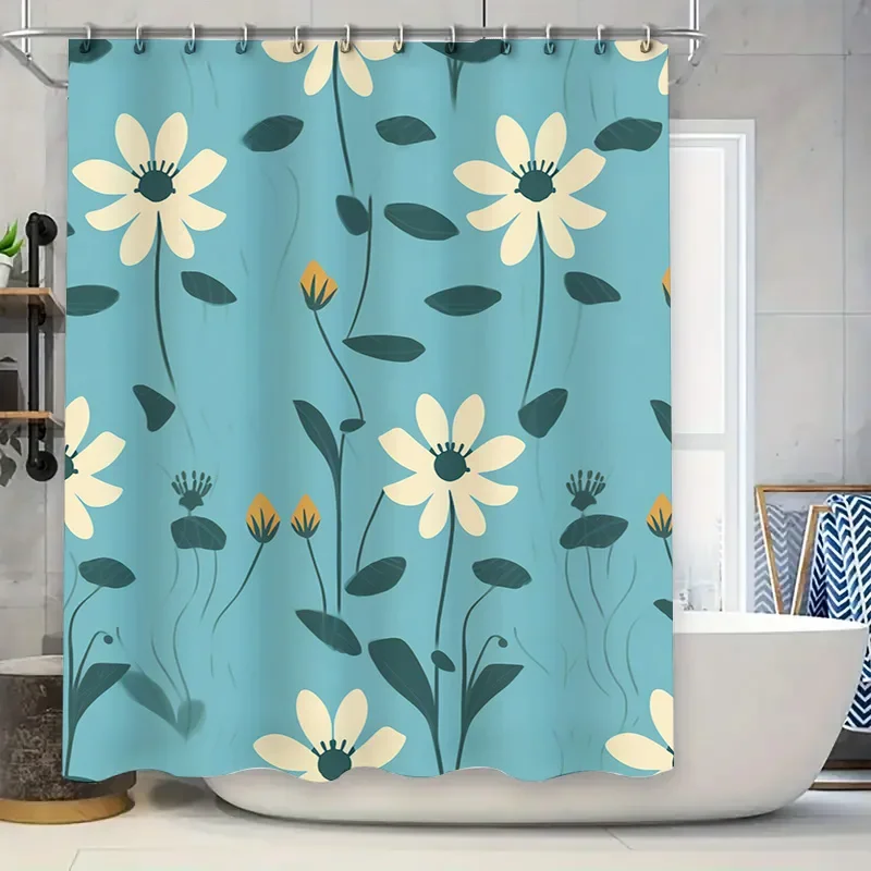 

Современная занавеска для душа с цветочным принтом, водонепроницаемая, домашний декор для ванной комнаты, синий, белый, желтый цветочный узор, размер 72x84 \ (183 см x 213
