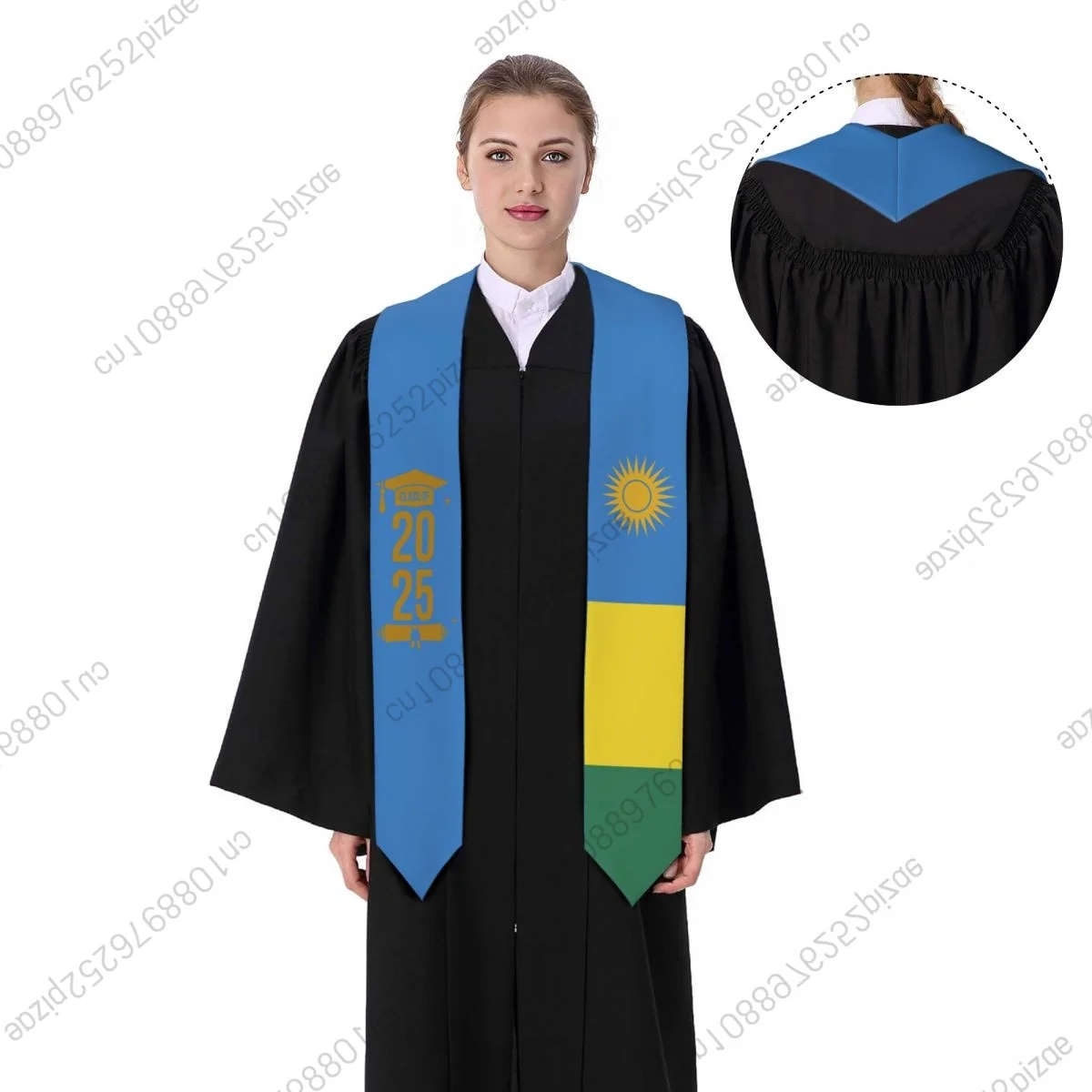 

New Rwanda Flag Class Of 2025 183*13CM Graduation Stole Sash Scarf For International Students Proud