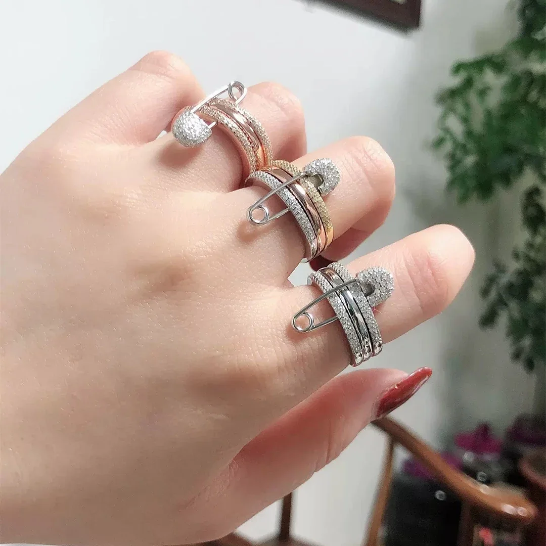 

HY 2025 New Hot S925 sterling silver couple three-layer circular pin ring wedding ring. Holiday gifts