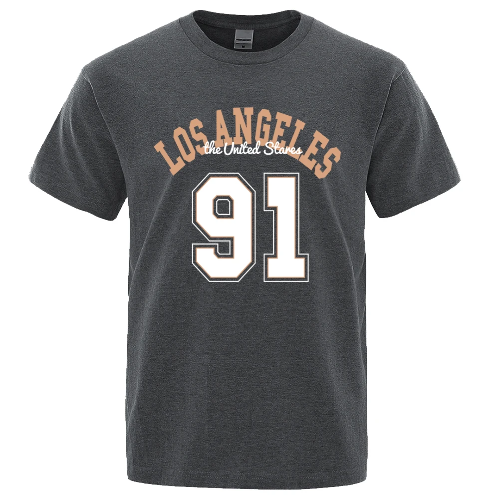 Los Angeles 91 De Verenigde Staten Bedrukte T-Shirts Heren Casual Losse Kleding Oversized Zomer Tops 100% Katoen Ademende T-Shirts