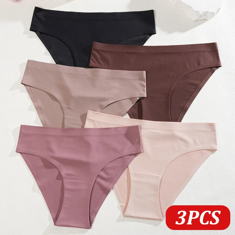 3PCS Sexy Spurlose Niedrigen Taille Höschen Für Frauen Nahtlose Einfarbig Elastische Atmungsaktive Unterwäsche Weibliche Dessous Dessous S-XL