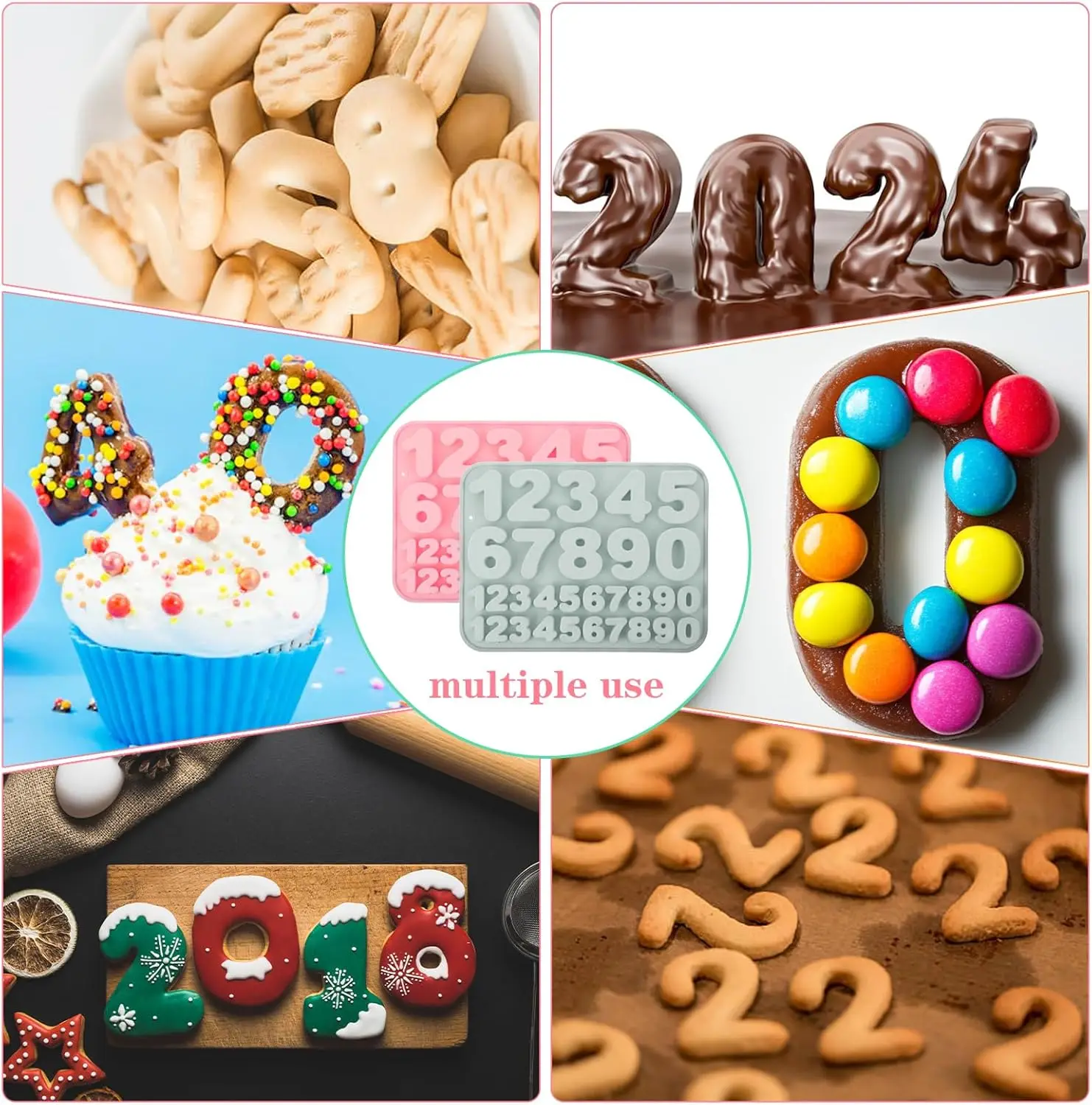 

2 Pcs Silicone Number Molds,0-9 Number Chocolate Mold Happy Birthday Cake Decoration Cupcake Baking Molds for Party