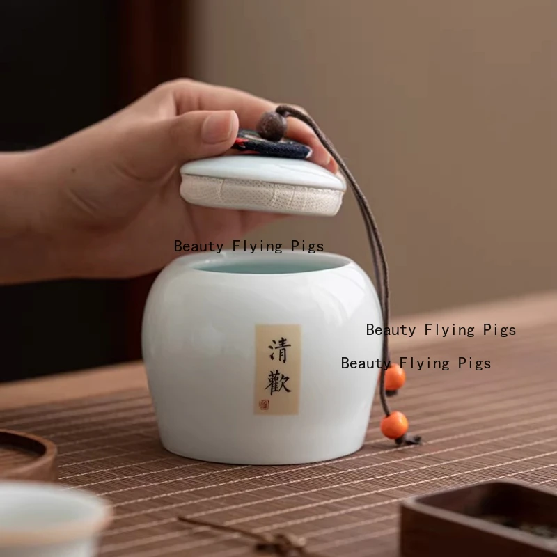 Chinese Ceramic Tea Can Sealed Moisture-proof Container Kung Fu Tea Jar Chinese Tea Ceremony Accessories Fragrance Powder Jars