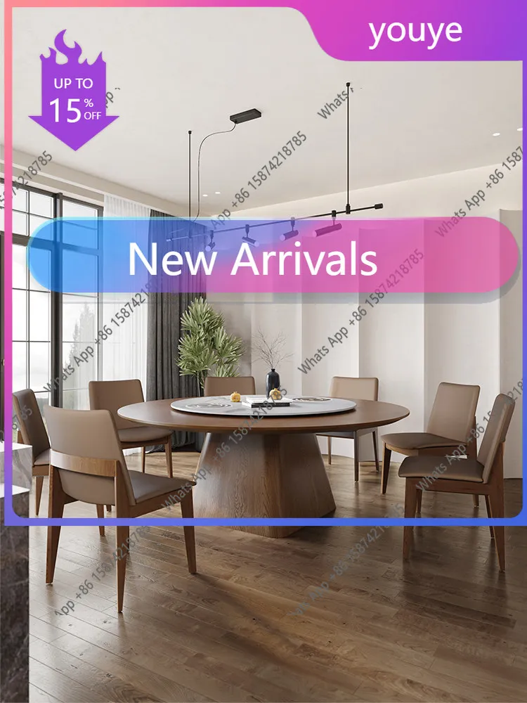 N64 Solid wood dining table double induction cooker electric turntable large round table light luxury new Chinese hotel 10 peopl
