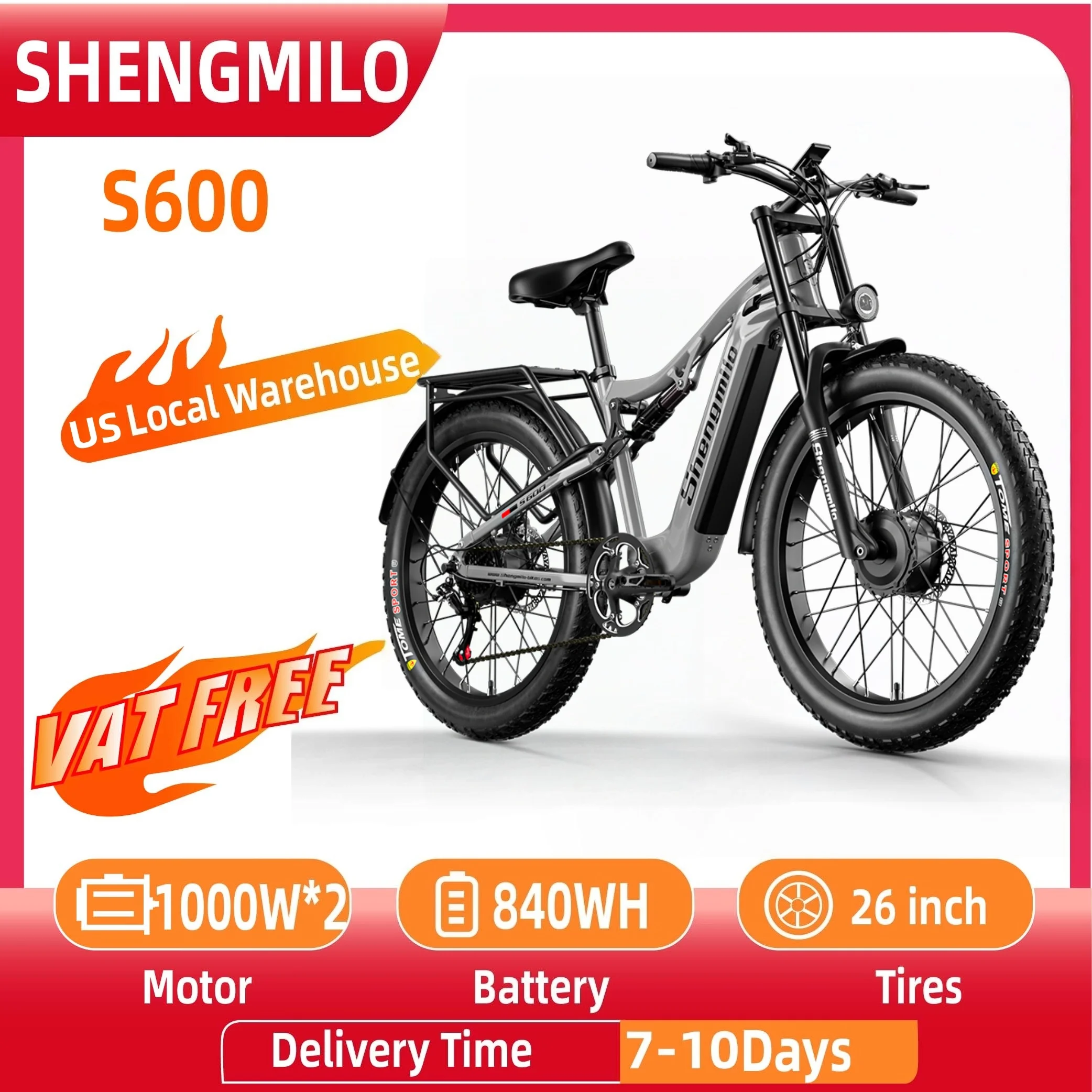 

Электрический велосипед для бездорожья Shengmilo S600, 2000 Вт, электрический велосипед с двумя двигателями для взрослых, 48 В, 17,5 Ач, аккумулятор, 26-дюймовый электрический велосипед с толстыми шинами