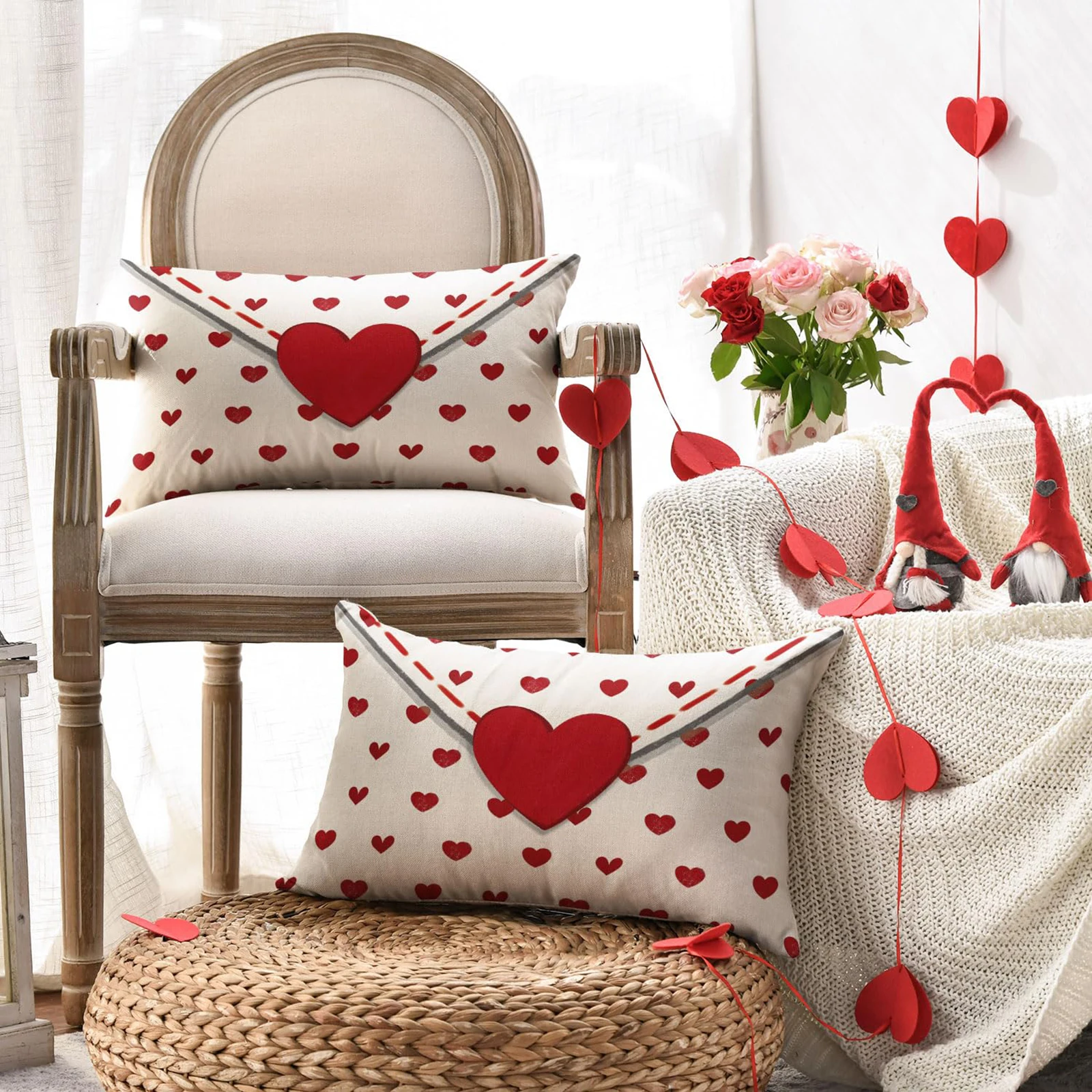 Valentine Day Envelope Decorative Cushion Cover 12 X 20 Inch Set of 2 Anniversary Wedding Valentines Day for Living Room Bedroom