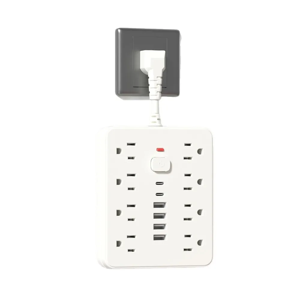 Compact US 3-Prong Power Strip with 8 AC Outlets And USB Ports Overload Protection Desktop Charger for Home And Office