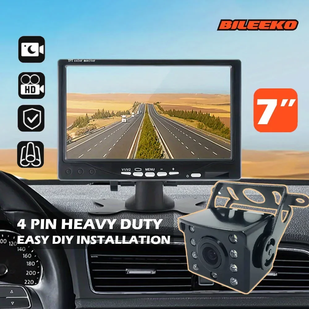 

7" Car Monitor Screen with Rear View Camera 4PIN Cable 15M For Truck Parking Trailer 12-24V LED Night Vision Reversing Camera Ea