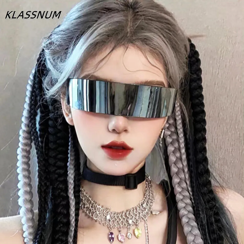 Futuristic Narrow Cyclops Visor Sunglasses Laser Eyeglasses UV400 Personality Mirrored Lens Costume Eyewear Glasses Men Glasses