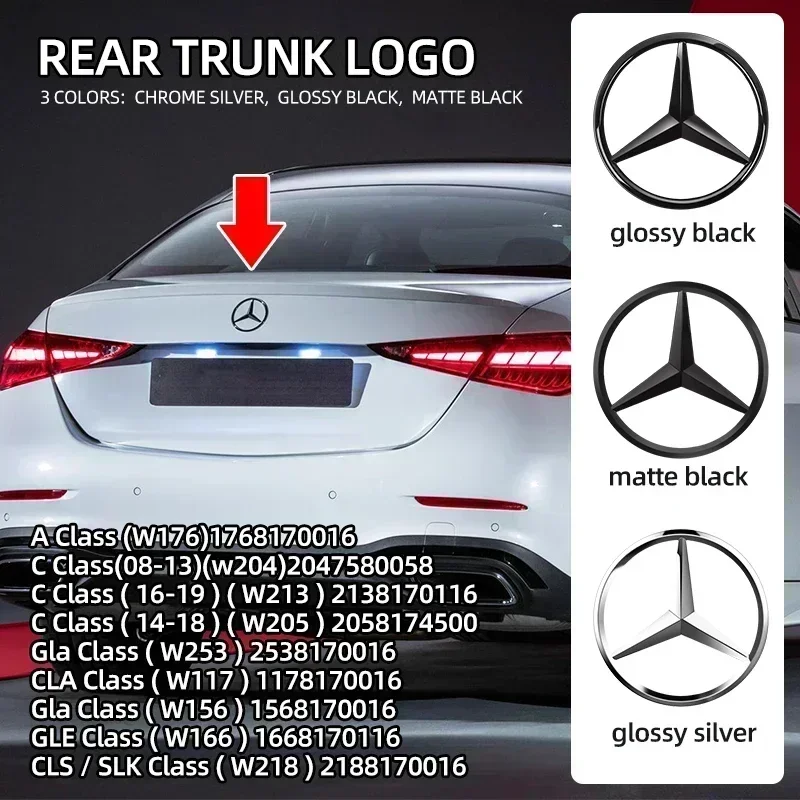 Star Trunk Emblem 3 Pins Rear Boot Badge Logo for Mercedes Benz Original A C E GLC Class W166 W176 W205 W204 W213 W218 W223 W177