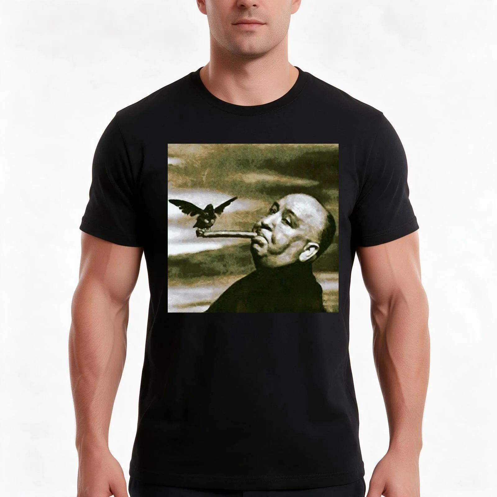 Sir Alfred Hitchcock T-Shirt, Summer Casual Cotton Tee, Oversized Streetwear Tops, Vintage Graphic Print, Loose Fit Short Sleeve