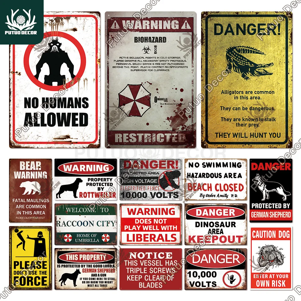 Putuo Decor Warning Vintage Metal Sign Plaque Metal Retro Tin Sign for Bar Club Park Backyard Home Man Cave Wall Decor