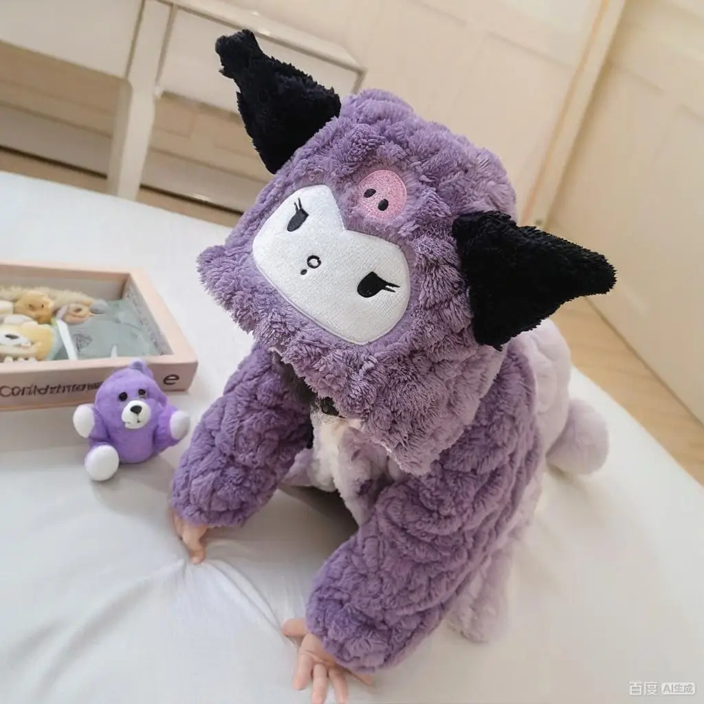 

Зимняя одежда для сна для девочек в стиле аниме Kuromi, трехслойный хлопковый утепленный комплект для детей, зимняя фланелевая теплая домашняя одежда для малышей