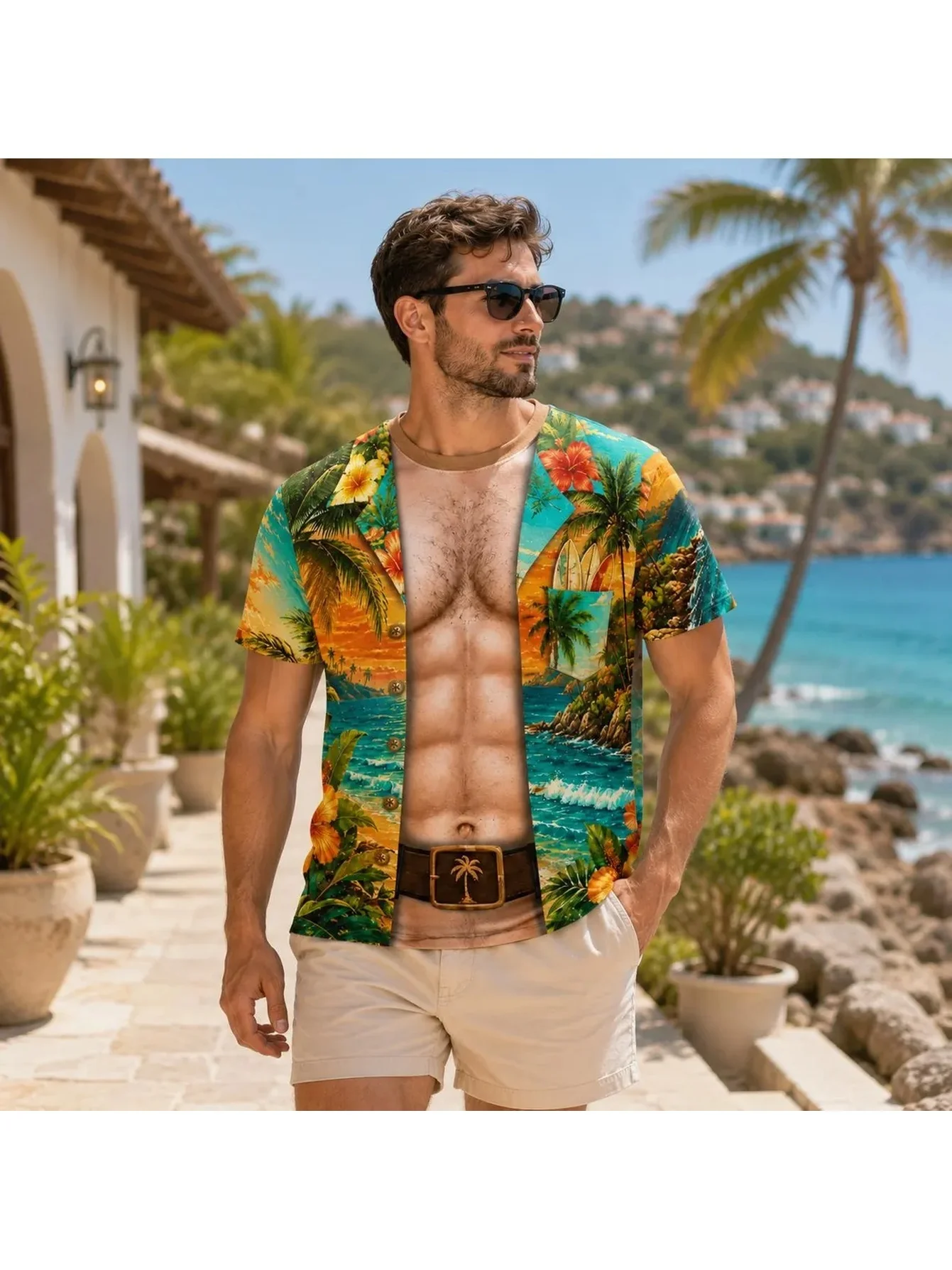Neuheit 3D-Illusion Fake Body Print T-Shirt Lustiger Haariger Brustmuskeln-Anzug Grafisches Kurzarm-Unisex-Oberteil für Urlaub, Party und Freizeit – Detail 5