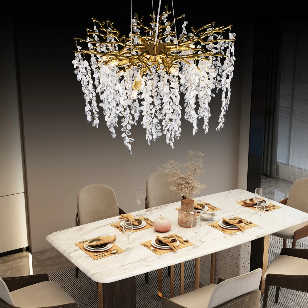 Designer Grape Crystal Chandelier Silver Gold Hanging Light Luxury Villa Living Dining Room Lamp Tree Branch Chandeliers LED