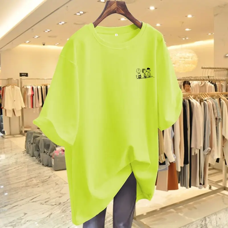 Women Cotton  Loose T-shirt Female Short Sleeve Basic Solid Simple Pullovers Summer Tops