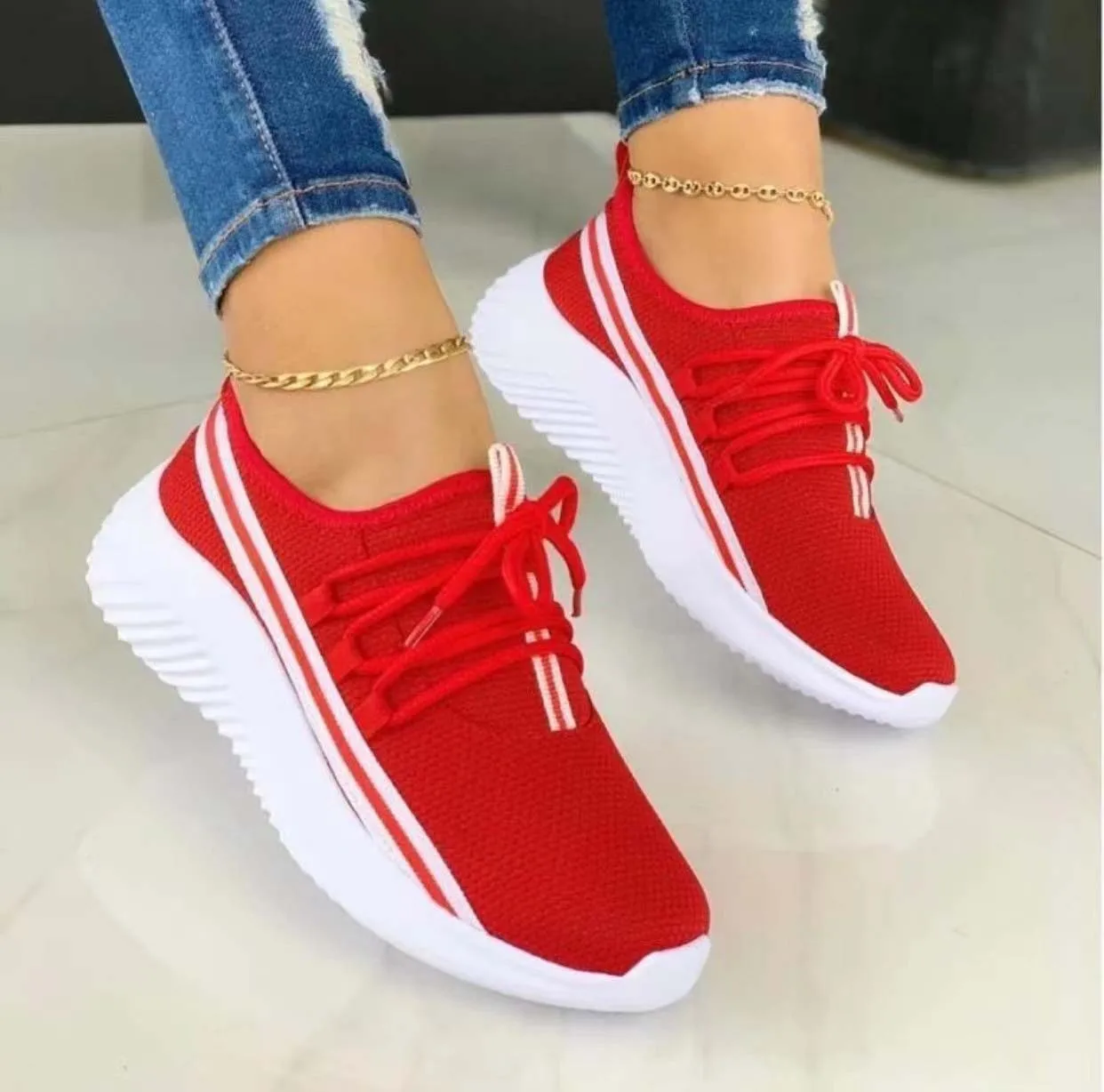 

Fashion Women's Knitting Lightweight Athletic Shoes Mesh Breathable Slip on Trainers Casual Comfy Flat Sneakers Jogging Shoes